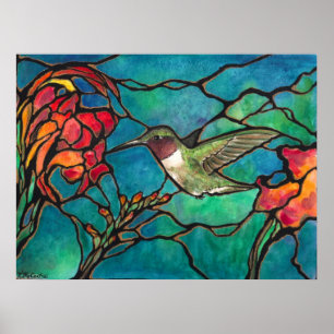 "Hummingbird Melody" Unique "stained glass" Art Poster