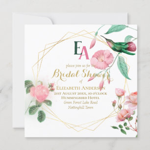 Hummingbird Mint Green Pink Gold Bridal Shower Invitation