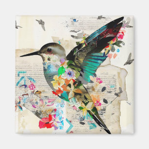 Hummingbird Mixed Media Art Collage Magnet