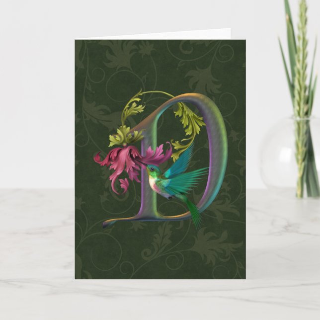 Hummingbird Monogram D Note Card (Front)