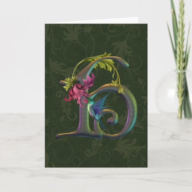 Hummingbird Monogram H Note Card (Front)