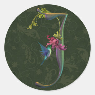 Hummingbird Monogram J Classic Round Sticker