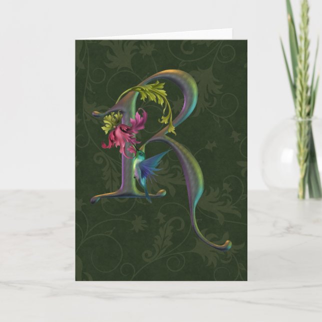 Hummingbird Monogram R Note Card (Front)
