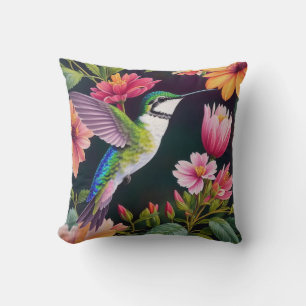 Hummingbird Multicolor Flowers Art Cushion