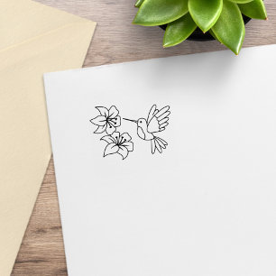 Hummingbird near Flowers 2 Rubber Stamp
