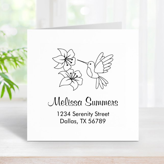 Hummingbird Near Flowers Address Rubber Stamp (Creator Uploaded)