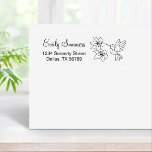 Hummingbird near Flowers Address Rubber Stamp