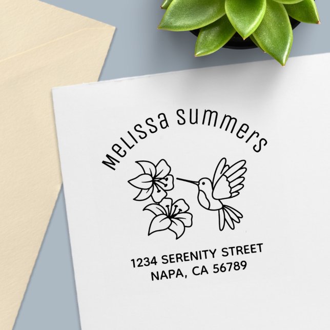 Hummingbird near Flowers Arch Address Self-inking Stamp (Creator Uploaded)