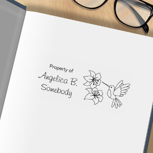 Hummingbird near Flowers - Bookplate Rubber Stamp