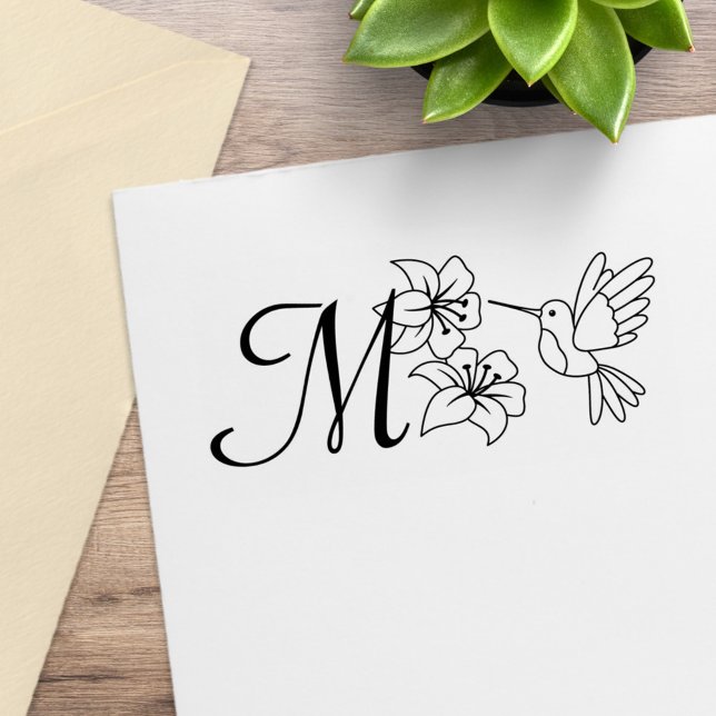 Hummingbird near Flowers Monogram Rubber Stamp (Creator Uploaded)