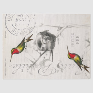 Hummingbird Nest Vintage French Postmark Decoupage Tissue Paper