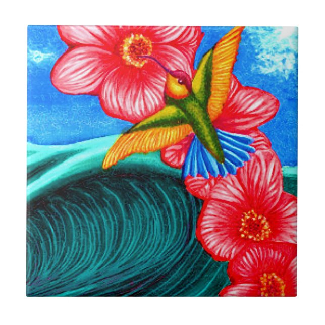 Hummingbird Ocean Ceramic Tile (Front)