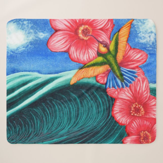 Hummingbird Ocean Sherpa Blanket (Front (Horizontal))