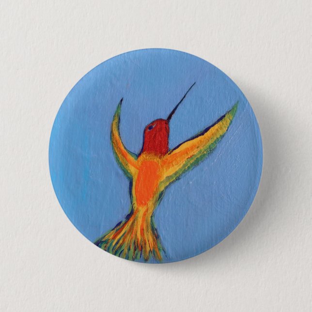 Hummingbird on blue 6 cm round badge (Front)