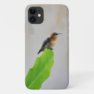 Hummingbird on Cactus Paddle Watercolor Style Art iPhone 11 Case