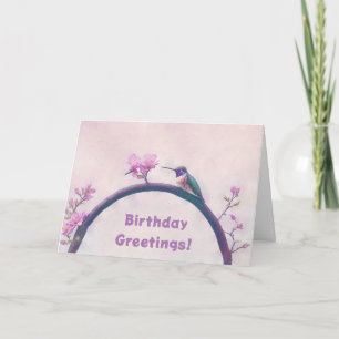 Hummingbird on Flower Branch Art Birthday Card