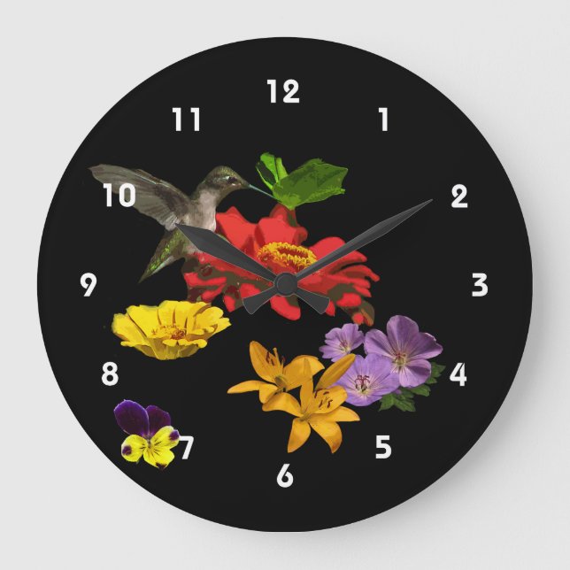 Hummingbird on Flowers Large Clock (Front)