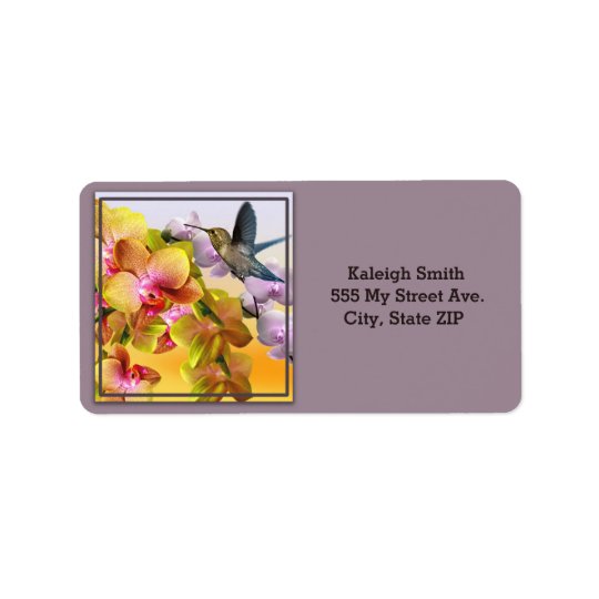 Hummingbird on Lilacs and Orchids on Purple Address Label