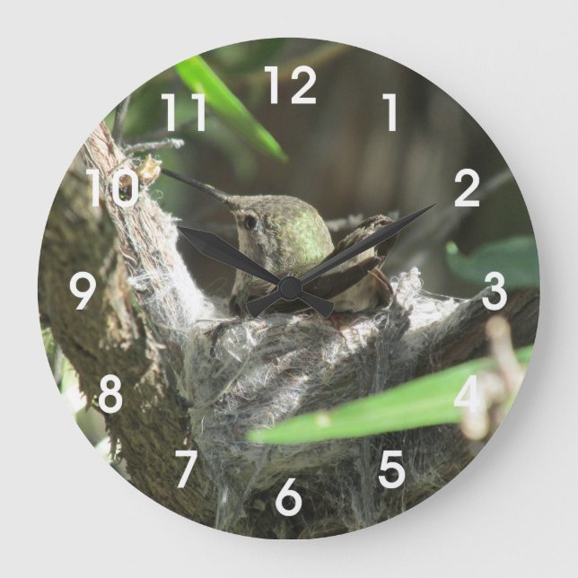 Hummingbird on Nest Large Clock (Front)