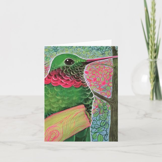 Hummingbird on yellow branch card (Front)