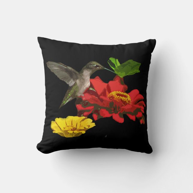 Hummingbird on Zinnias Cushion (Front)