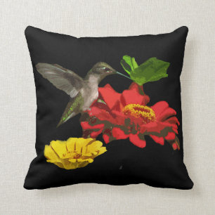 Hummingbird on Zinnias Cushion