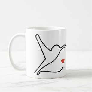 Hummingbird One Line Drawing with Red Heart Coffee Mug