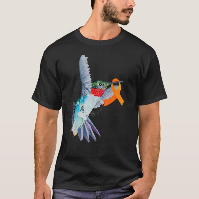Hummingbird & Orange Ribbon Leukaemia Awareness Mo T-Shirt (Front)