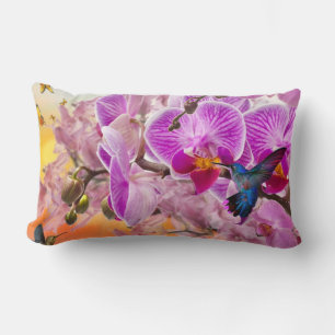 Hummingbird Orchids Flower Decorative Throw Pillow