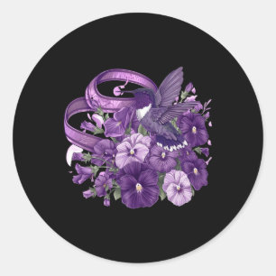 Hummingbird Pansy Floral Purple Ribbon Heimerheime Classic Round Sticker