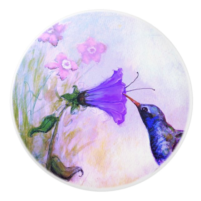 "Hummingbird-Pastel" Ceramic Knob (Front)