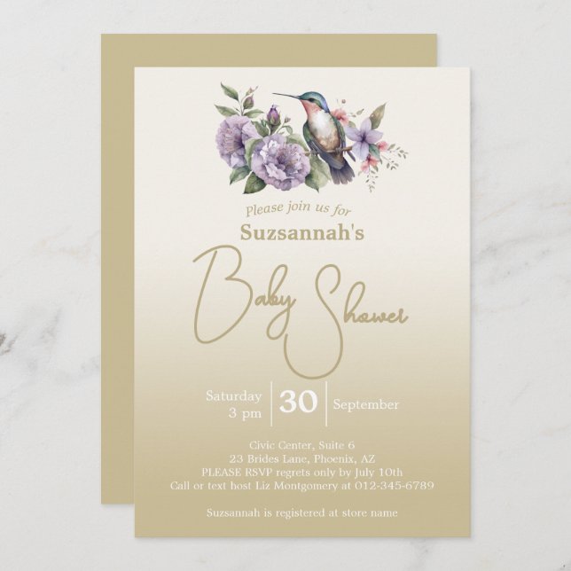 Hummingbird Pastel Green Ombre Baby Shower  Invitation (Front/Back)