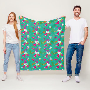 Hummingbird Pattern Blue Green Pink Tropical Print Fleece Blanket