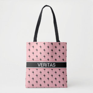 Hummingbird pattern on black and coral pink tote bag