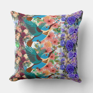 hummingbird pattern shirt, blue rose cushion