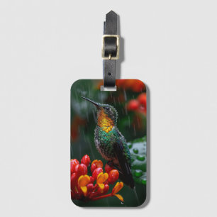 Hummingbird Perched on Bright Flower Luggage Tag