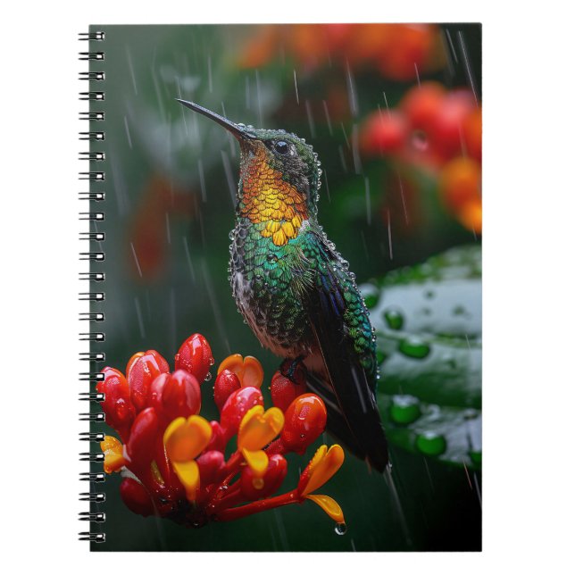 Hummingbird Perched on Bright Flower Notebook (Front)