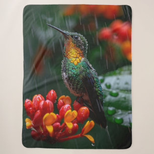 Hummingbird Perched on Bright Flower Sherpa Blanket