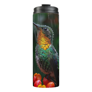 Hummingbird Perched on Bright Flower Thermal Tumbler