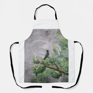 Hummingbird Perched on Leafy Branch Apron