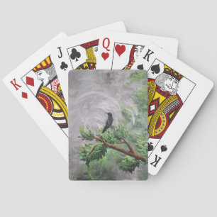 Hummingbird Perched on Leafy Branch Playing Cards