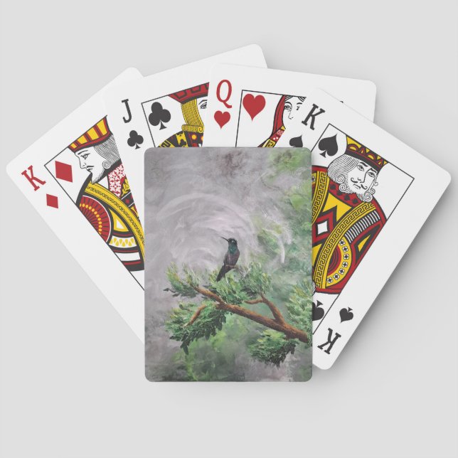 Hummingbird Perched on Leafy Branch Playing Cards (Back)