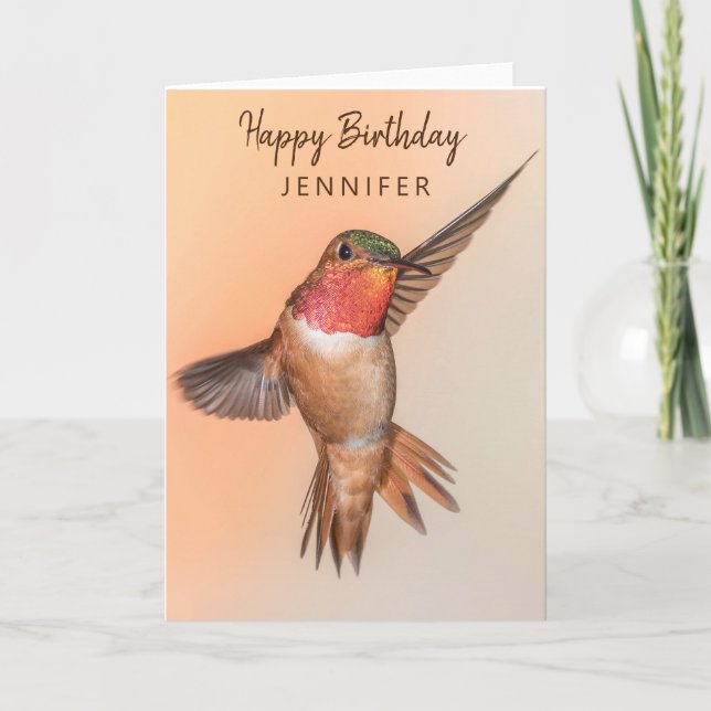 Hummingbird Personalised Name Happy Birthday Card (Front)