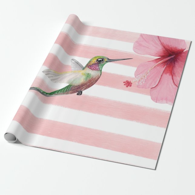 Hummingbird. Pink and White. Wrapping Paper (Unrolled)