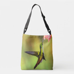 Hummingbird Pink Flower Bird Crossbody Bag