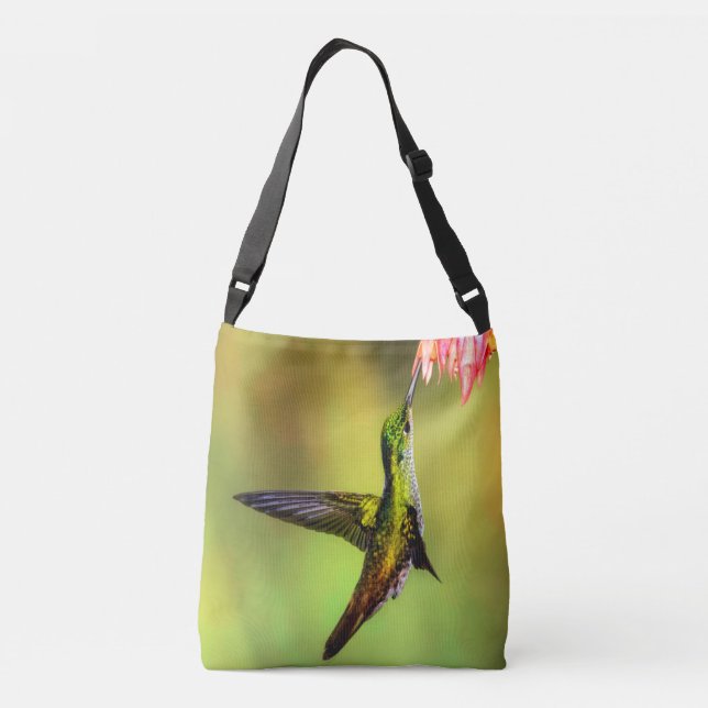 Hummingbird Pink Flower Bird Crossbody Bag (Back)