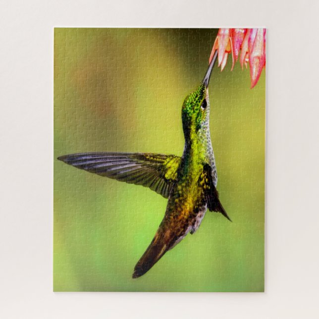 Hummingbird Pink Flower Bird Jigsaw Puzzle (Vertical)