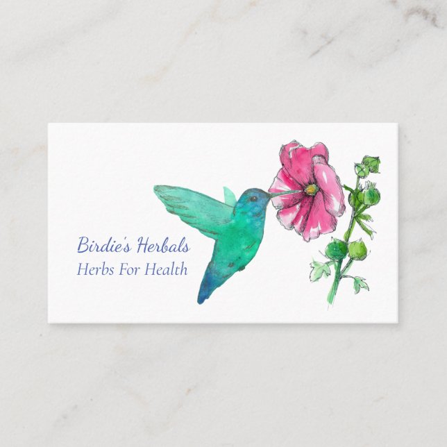 Hummingbird Pink Petunia Flower Herbalist Herbs Business Card (Front)