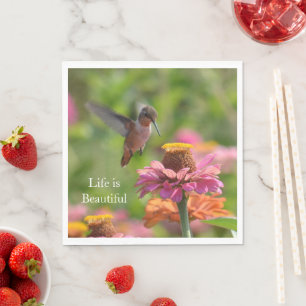 Hummingbird Pink Zinnia Flowers (photo by me) Napkin