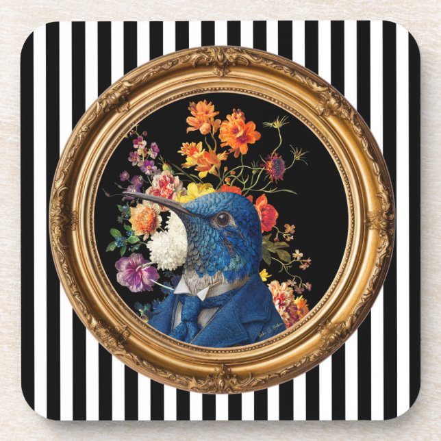 Hummingbird Portrait Wall Art Print Coaster (Front)